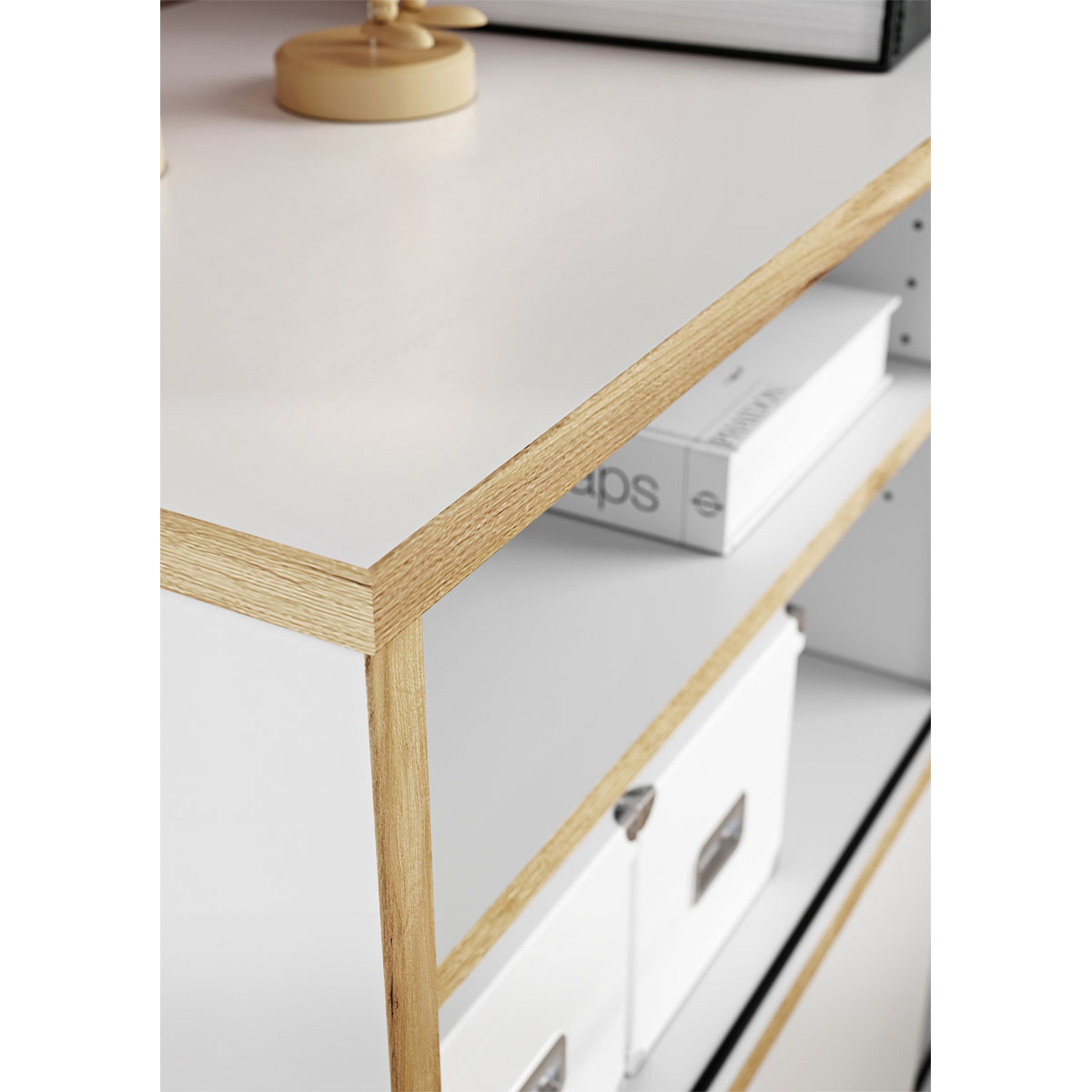 Schiebetürregal 120 x 92 x 40 cm weiß/Navarra Eiche Bild 4