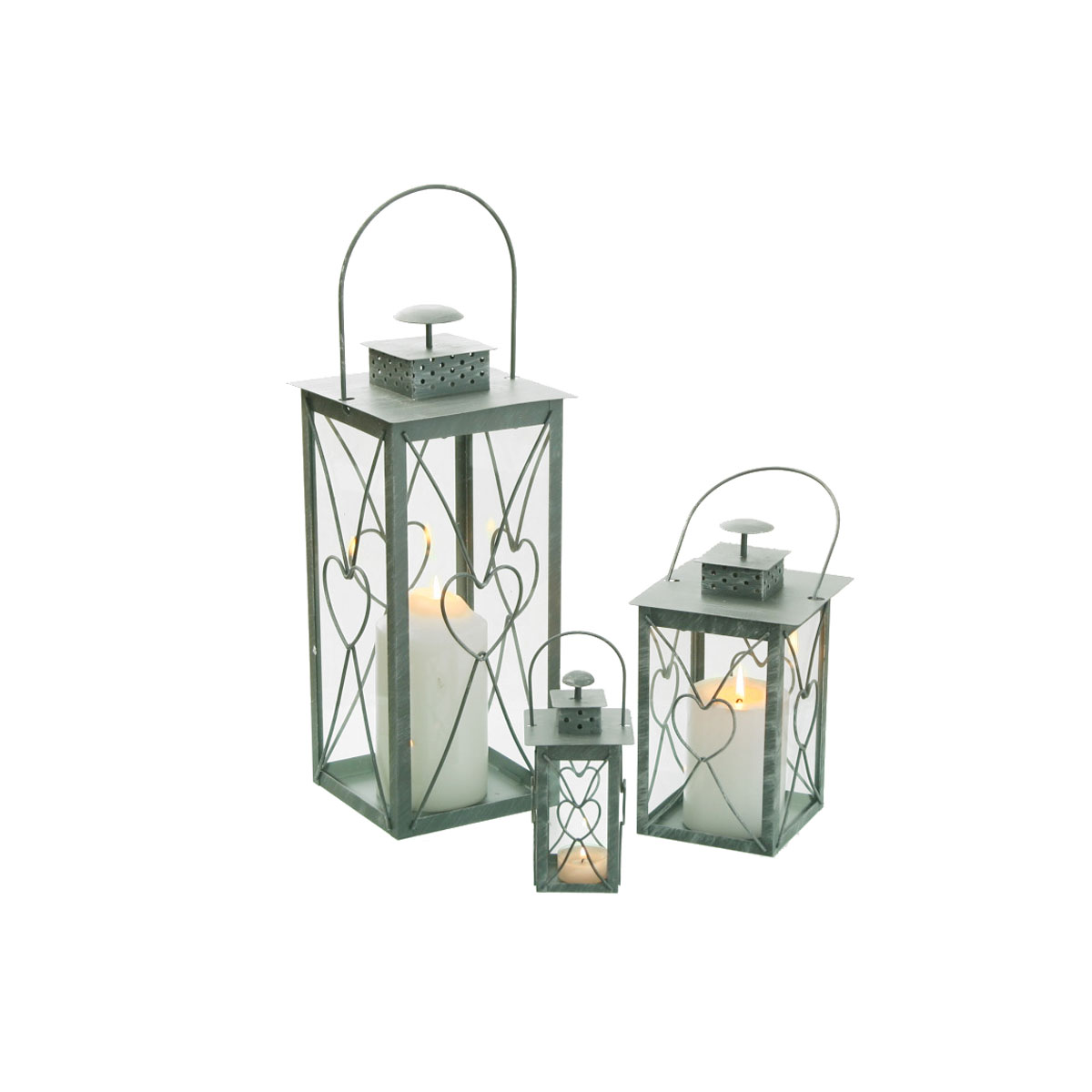 Laterne Herz groß 17 x 17 x 40 cm grau