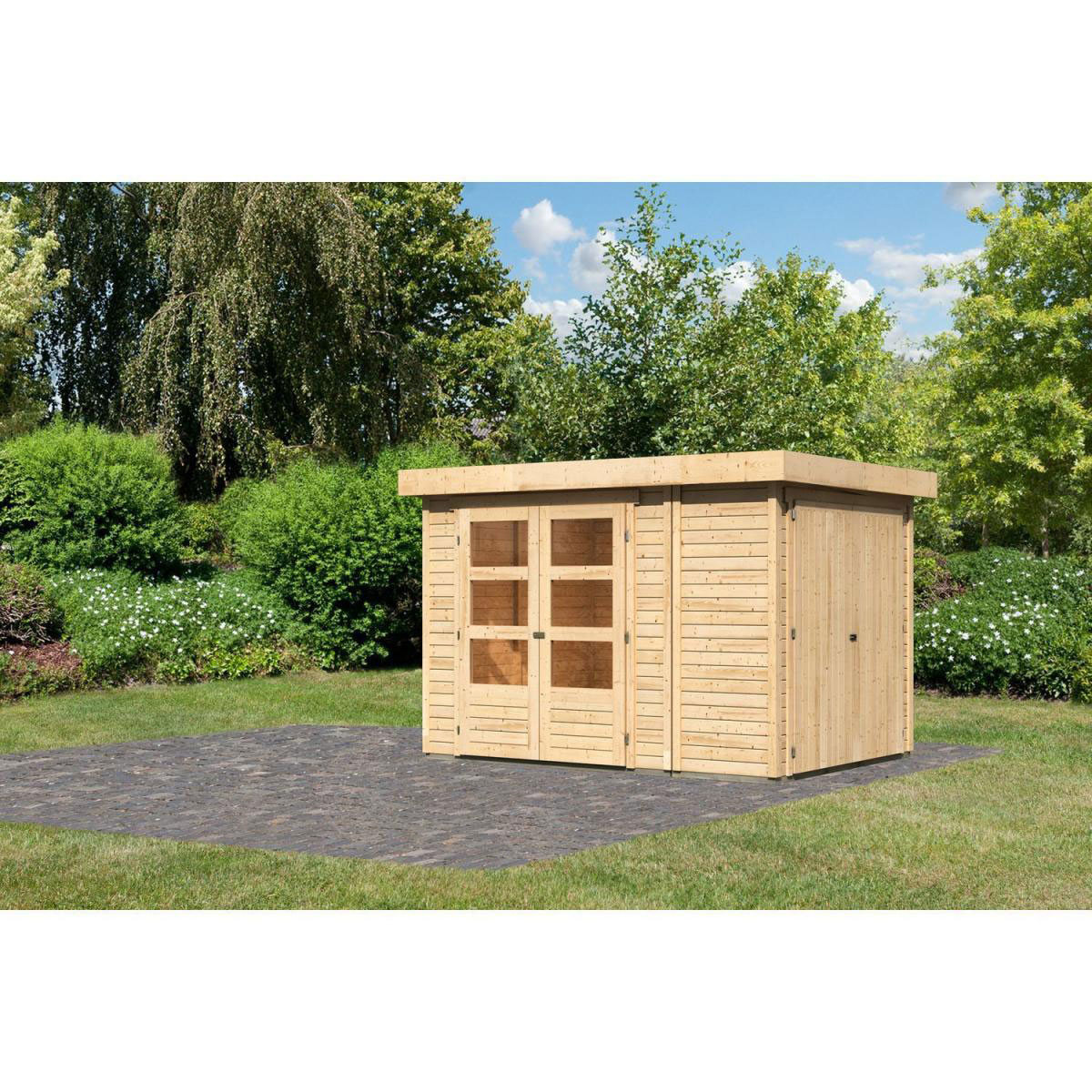 Karibu Gartenhaus Retola 2 inkl Anbauschrank naturbelassen