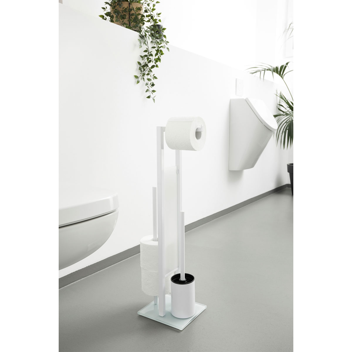 Wenko Stand WC-Garnitur Rivalta Weiß integrierter Toilettenpapierhalter und  WC-Bürstenhalter | 514809