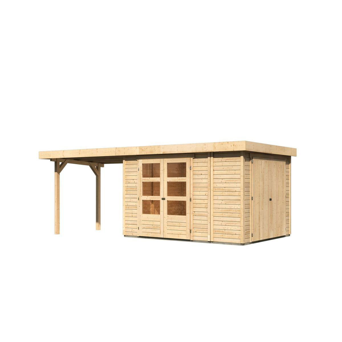 Karibu Gartenhaus Retola 4 inkl Anbauschrank und Anbaudach 2,80 Meter naturbelassen Bild 2