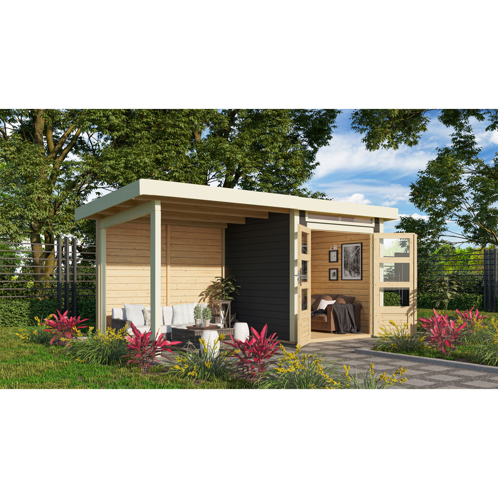 Karibu BBH Kandern 1 Set mit Anbaudach terragrau