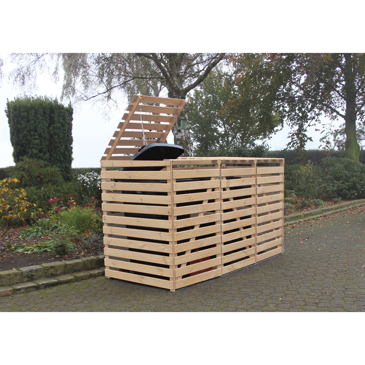 Promadino Mülltonnenbox Vario V für 3 Tonnen natur