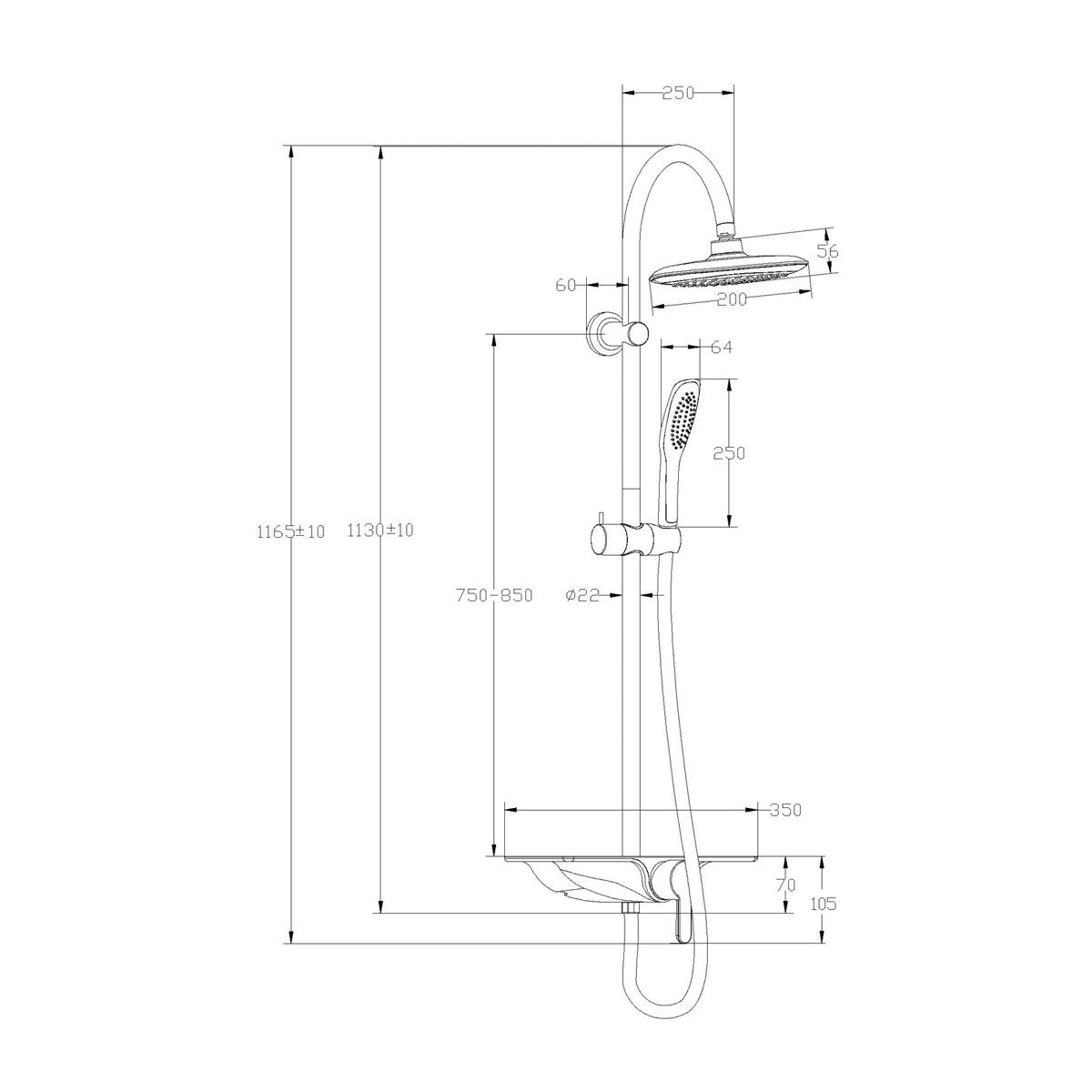 Überkopf-Brauseset Waterway mit Armatur chrom/weiß mit Ablage Bild 2