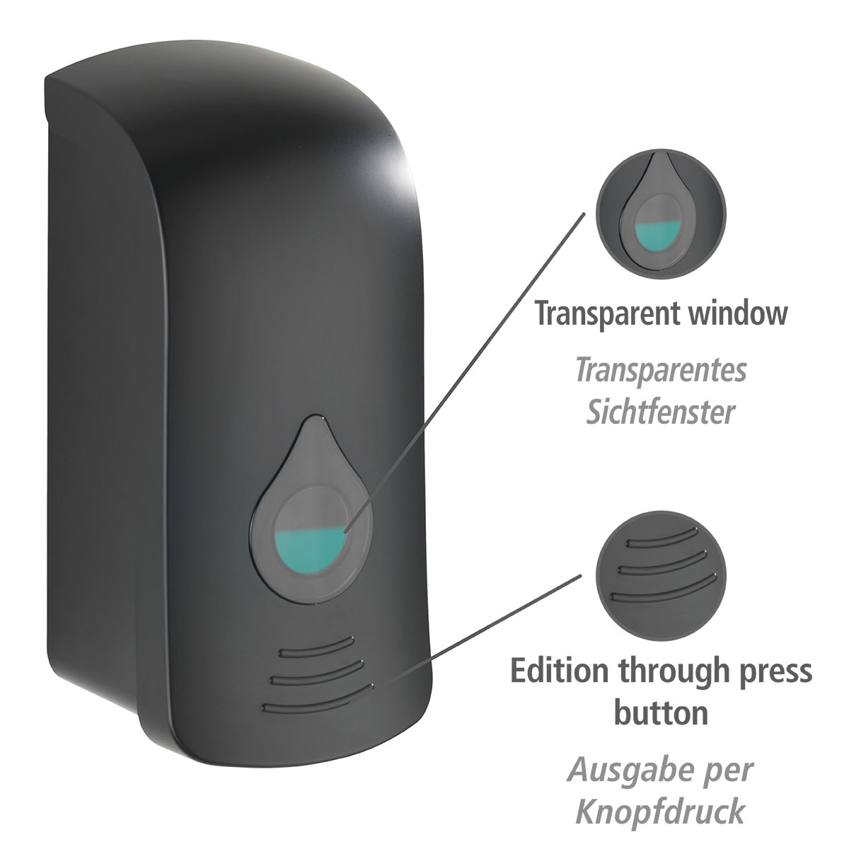 Wenko  Desinfektionsmittel-Spender Ranera L Schwarz Seifenspender und Desinfektionsspender Füllmenge 740 ml Bild 3