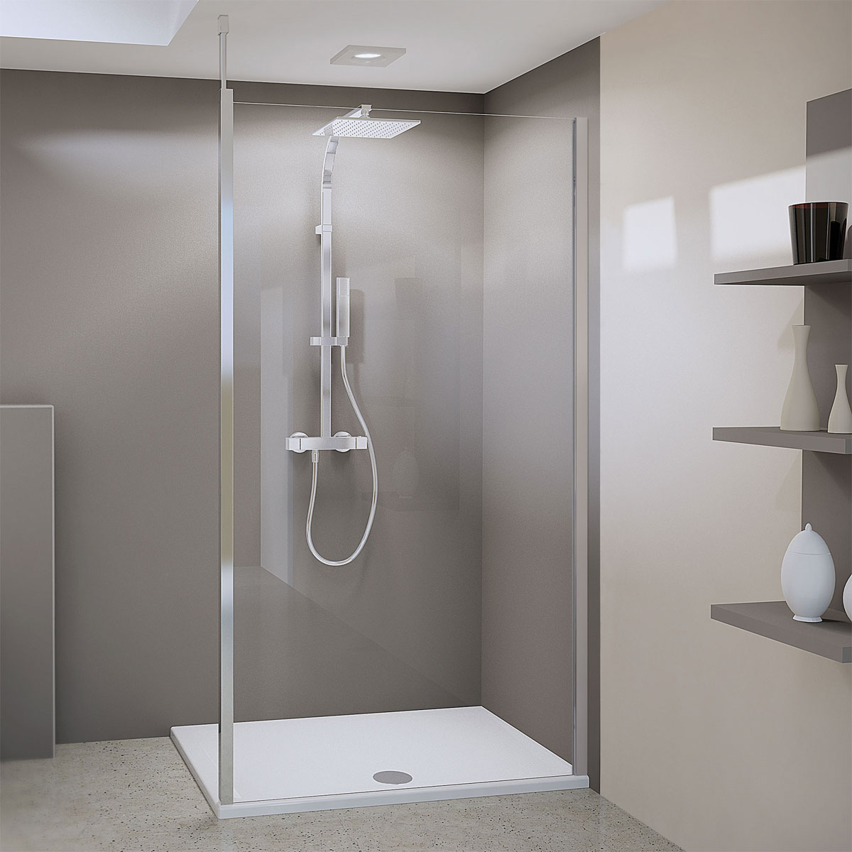 Breuer Flex Duschwand Panorama alleinstehend mit Decken- oder Wandstabilisator alu chromeffekt Intima 900 mm